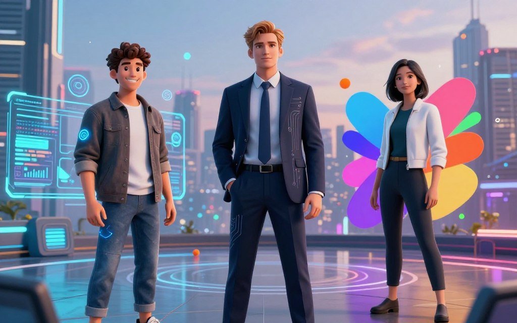 A futuristic and dynamic scene showcasing three distinct AI entities personified as humanoid figures representing ChatGPT, Claude, and Gemini. In the foreground, ChatGPT is depicted as a friendly, tech-savvy individual in smart casual attire, with glowing digital elements around them. Claude stands confidently in business attire, embodying logic and analytical prowess, with circuits subtly etched onto their attire. Gemini, portrayed in sleek, modern clothing, resembles a creative innovator, surrounded by vibrant colors and abstract shapes. The middle ground features a high-tech digital landscape with holographic graphs and data streams. The background shows a bright, cyberpunk city skyline under a twilight sky. Use dramatic lighting with contrasting shadows to emphasize the personalities and create an atmosphere of friendly competition, focusing on their unique strengths and weaknesses. A futuristic and dynamic scene showcasing three distinct AI entities personified as humanoid figures representing ChatGPT, Claude, and Gemini. In the foreground, ChatGPT is depicted as a friendly, tech-savvy individual in smart casual attire, with glowing digital elements around them. Claude stands confidently in business attire, embodying logic and analytical prowess, with circuits subtly etched onto their attire. Gemini, portrayed in sleek, modern clothing, resembles a creative innovator, surrounded by vibrant colors and abstract shapes. The middle ground features a high-tech digital landscape with holographic graphs and data streams. The background shows a bright, cyberpunk city skyline under a twilight sky. Use dramatic lighting with contrasting shadows to emphasize the personalities and create an atmosphere of friendly competition, focusing on their unique strengths and weaknesses.
