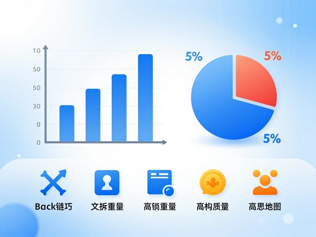A visually striking infographic depicting search engine ranking factors, designed to capture attention and provide clarity. In the foreground, prominent icons representing key factors like backlinks, content quality, and user experience, each icon rendered with bright colors and distinct details. The middle layer features a stylized bar graph and pie chart, showcasing percentage distributions of ranking factors in a sleek, modern design. The background is a soft gradient of blue and white, simulating a digital environment with subtle abstract elements like binary code or web elements, suggesting technology and innovation. The lighting is bright but soft, giving an uplifting and professional mood, with a slight depth of field to draw focus to the foreground elements without distractions. Overall, the atmosphere is informative yet visually appealing, perfect for an educational article.